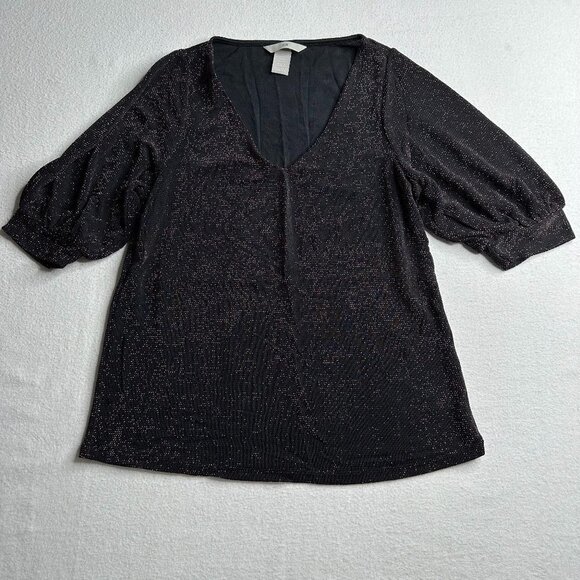 H&M Tops - H&M Womens Black‎ Metallic Sparkle Blouse Top Size XS Quarter Sleeve